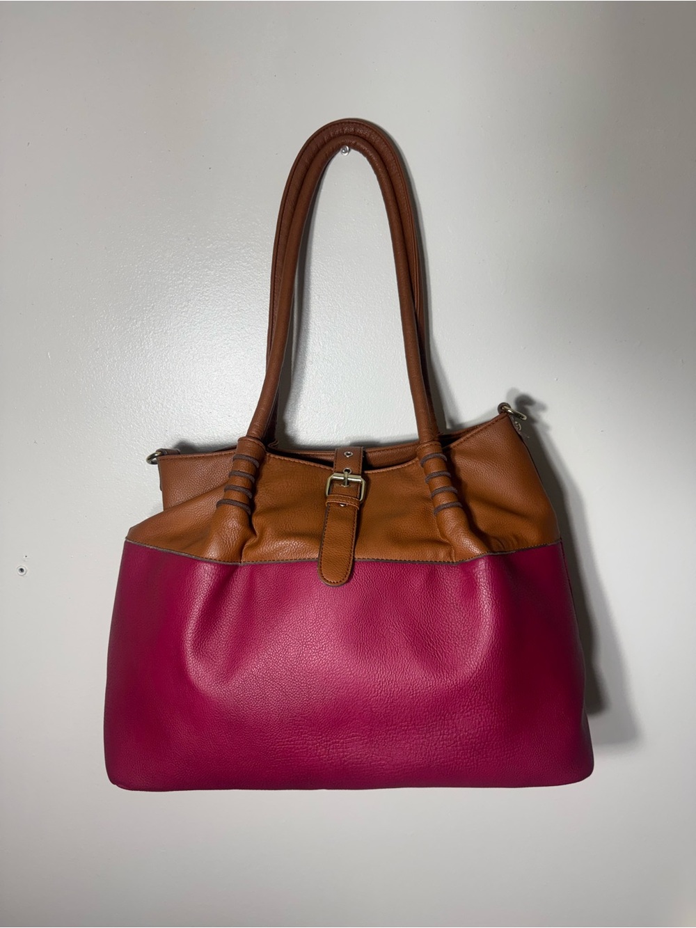 Black Rivet Vegan Leather Two-Tone Pink and Brown Shoulder Bag